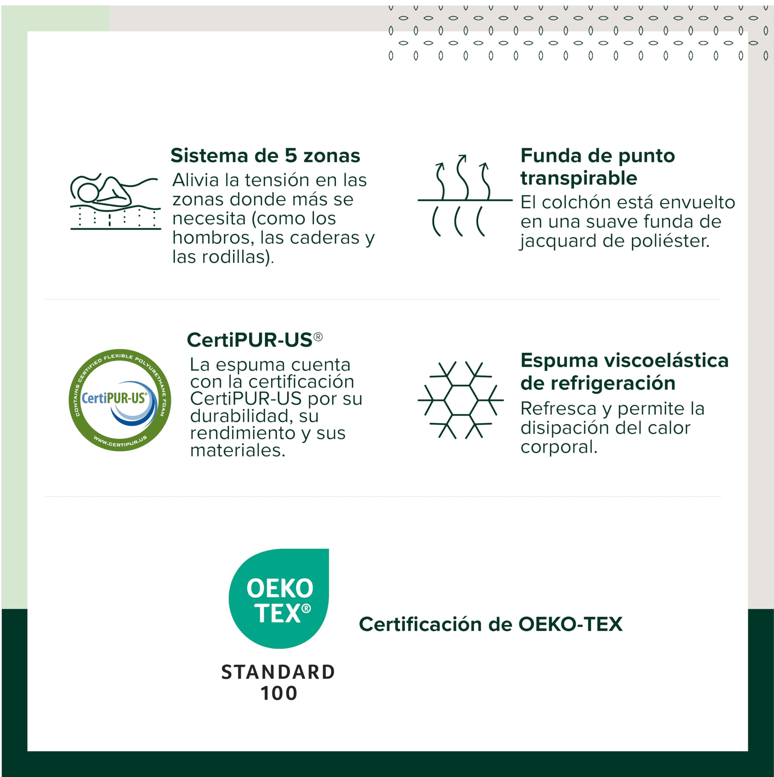 Zinus Colchón Viscoelástico 135x190 cm - 11 cm Altura - Firmeza Media - Transpirable & Hipoalergénico - Té Verde para Frescura Duradera - Oeko-Tex® Certificado