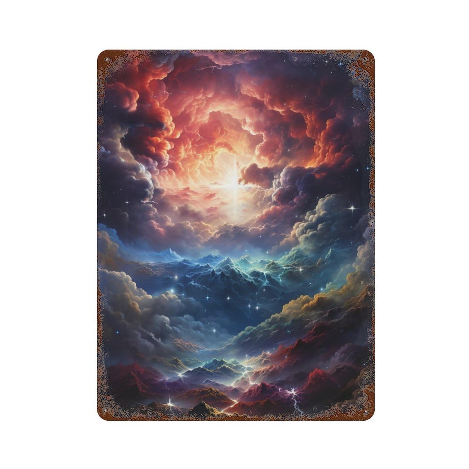 Enchanted Sky with Lightning Rusty Metal Tin Sign 15.7"x11.8", Vintage Wall Decor for Garage, Pub Or Kitchen