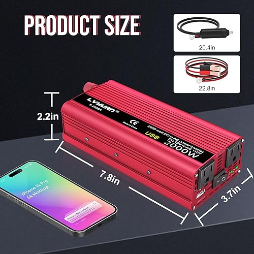 Vista 6 de Inversor de corriente del vehículo del coche 800W/2000W (pico) DC-AC 12V-110V convertidor fuente de alimentación