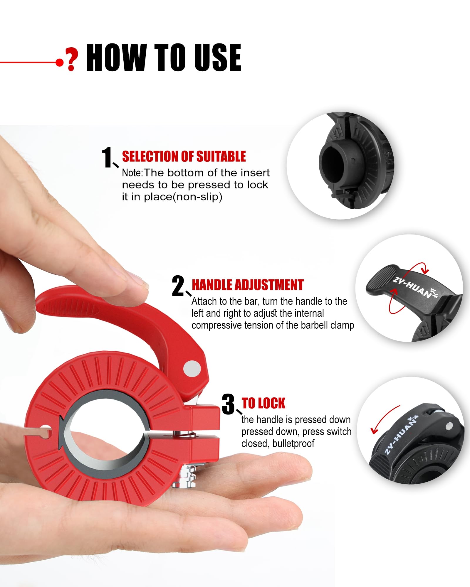 Clip per bilanciere Pro da 2,5 cm, morsetti per bilanciere da 2,3-3 cm, clip a sgancio rapido per bilancieri olimpici multi-dimensione, regolabili