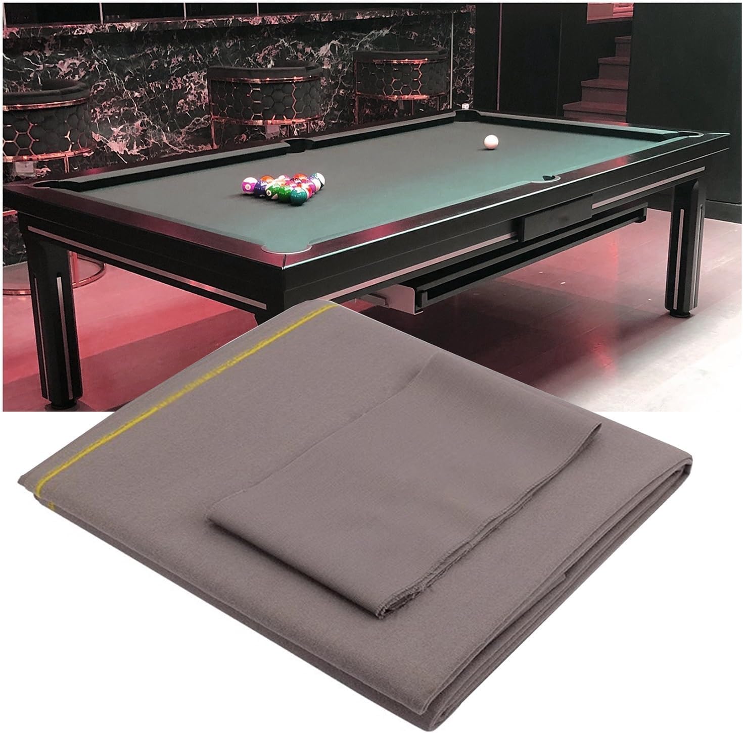 VUIKLCty Snooker Table Cloth (including 6 Edge Strips), Suitable For Home Or Pub Games Rooms(Grey)