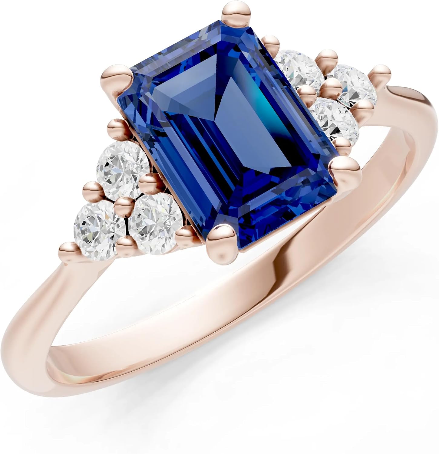 PEORA Emerald Cut Cut Blue Sapphire Solitaire Band Available in Solid 10K, 14K or 18K Ring – White, Yellow or Rose Gold