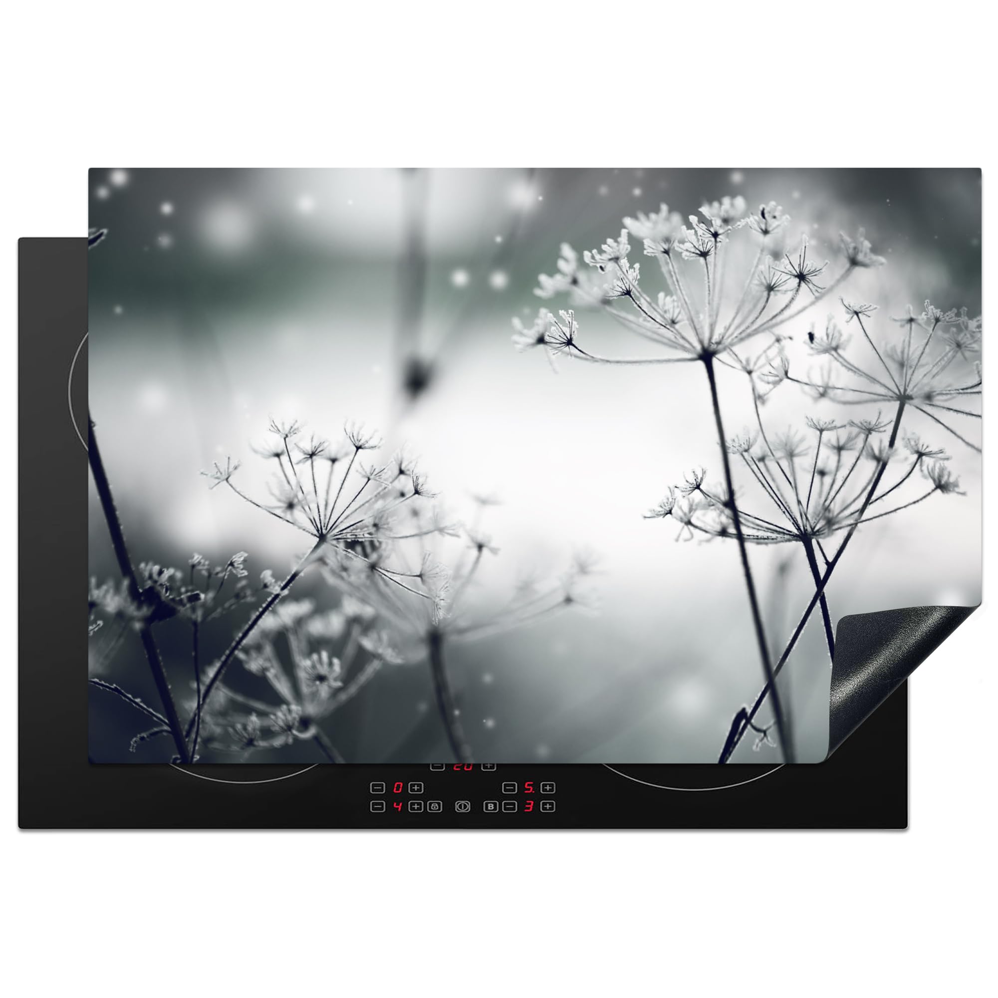 KitchenYeah© Induction Hob Protector Mat 20.3"x29.9" / 76x51.5 cm Stove Cap Top Cover Kitchen Cooker Covers for Electric Hobs Vinyl Flowers - Winter - Snow - Nature