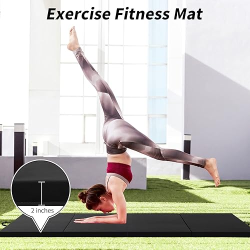 Miniatura 3 de BLKMTY Colchonetas de gimnasia de 4 x 10 x 2 pulgadas, tapete plegable para niños, tapete de estiramiento para yoga, tapete de ejercicio de cuero,