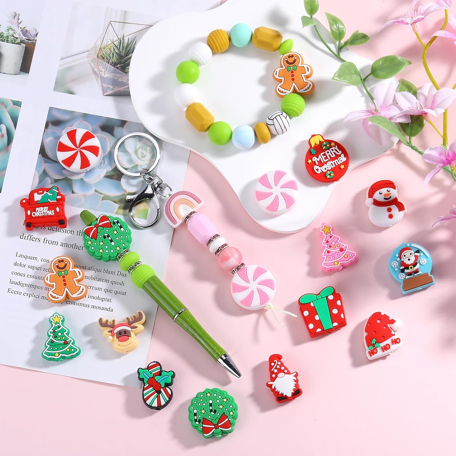 15 Pcs Christmas Silicone Beads for Keychain Making Cute Deer Tree Focals Santa Claus Focal Beads for Pens Bracelet Necklace Jewelry DIY Handicrafts Making（Christmas Theme） - Image 4