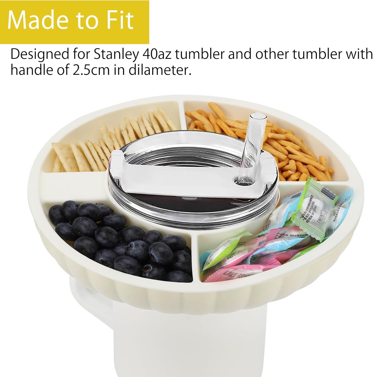 APOMOONS Stanley Cup Accessories for Stanley oz Tumbler, Snack Tray Compatible with Stanley Cup 40 oz with Handle, with 4 Compartments, Snack Ring with Lid, Reusable Snack Tray for Picnics (White) 4 71e9i20JlPL. AC SL1500