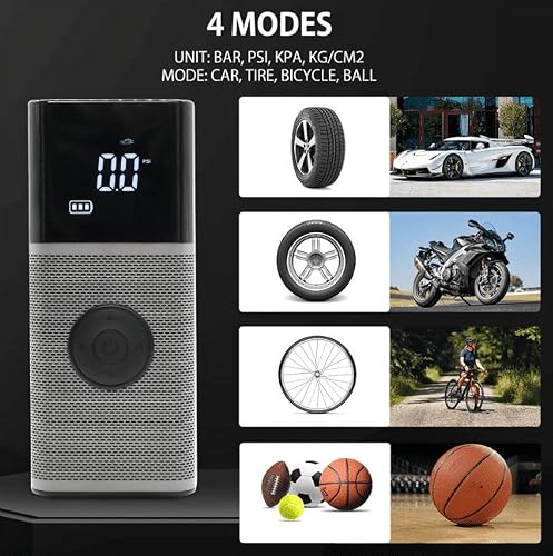 Miniatura 4 de Inflador de neumáticos inalámbrico, compresor de aire portátil, bomba de aire de 150 psi para neumáticos de automóvil con batería recargable de 6000