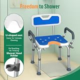 Luckfaith LC03 Adjustable Shower Chair with Arms – Non-Slip U-Shaped Shower Seat with Padded Backrest & Armrests, Lightweight Bath Stool for Elderly, Disabled & Recovery - 4