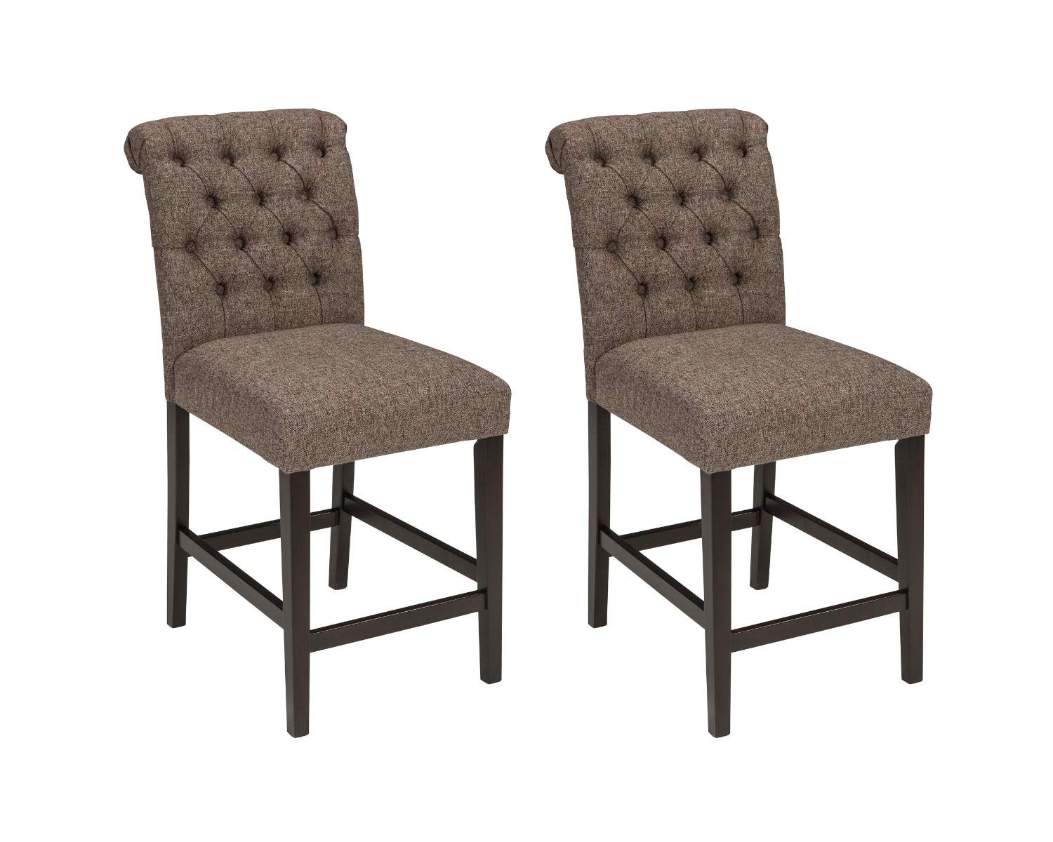 Signature Design by Ashley Tripton Casual 23.50" Counter Height Tufted Upholstered Barstool, 2 Count, Brownish Gray