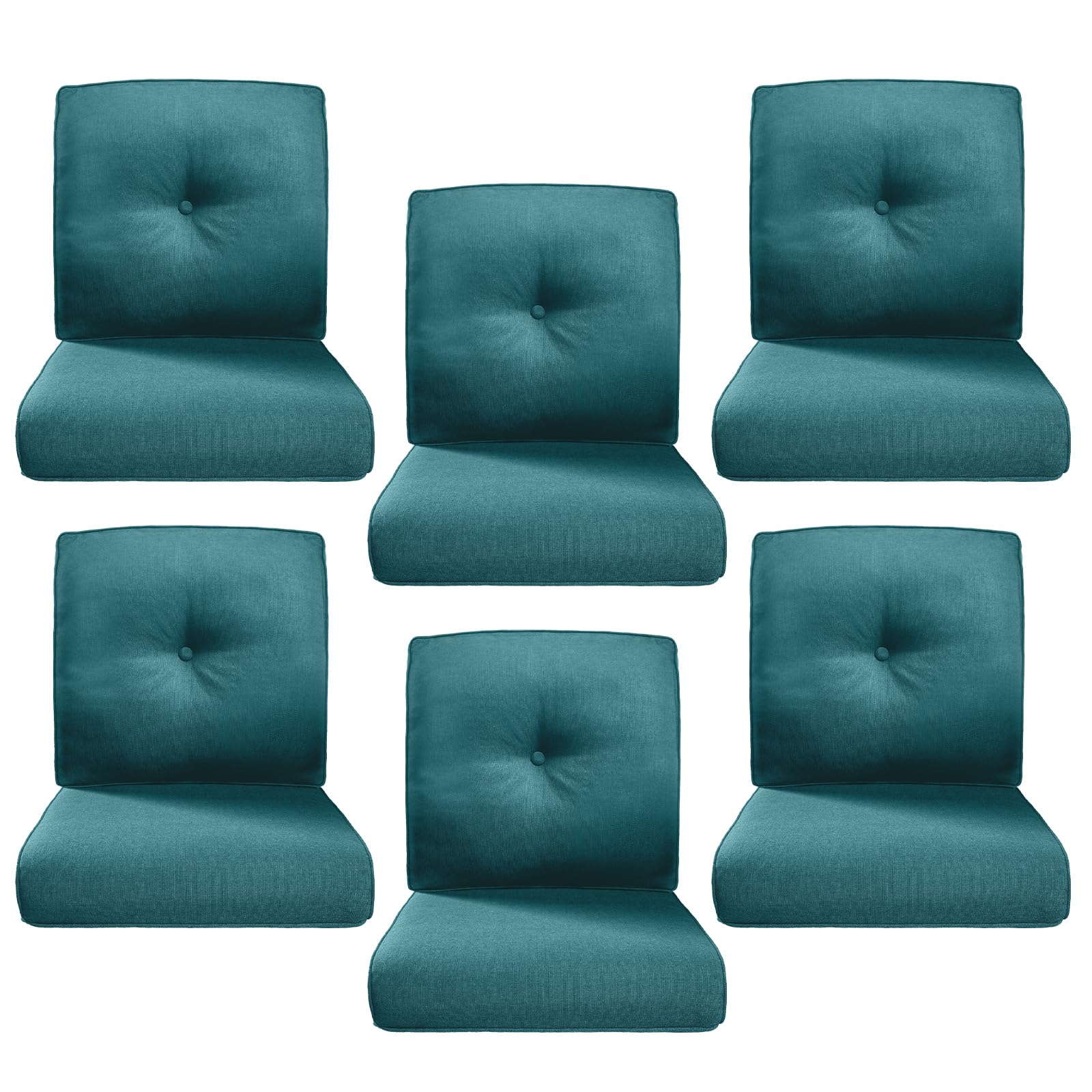 Luxury 4" Thick Outdoor Cushion Set of 6 - 22x24 Patio Furniture Cushions with 28D High-Density Foam, Water-Resistant &amp; Fade-Resistant Fabric, Removable Covers for Patio Furniture Sofa -Peacock Blue