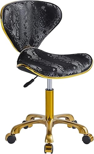 Silla de escritorio de oficina en casa sin brazos, cómoda silla de tocador pequeña de piel sintética con respaldo y ruedas, taburete giratorio de