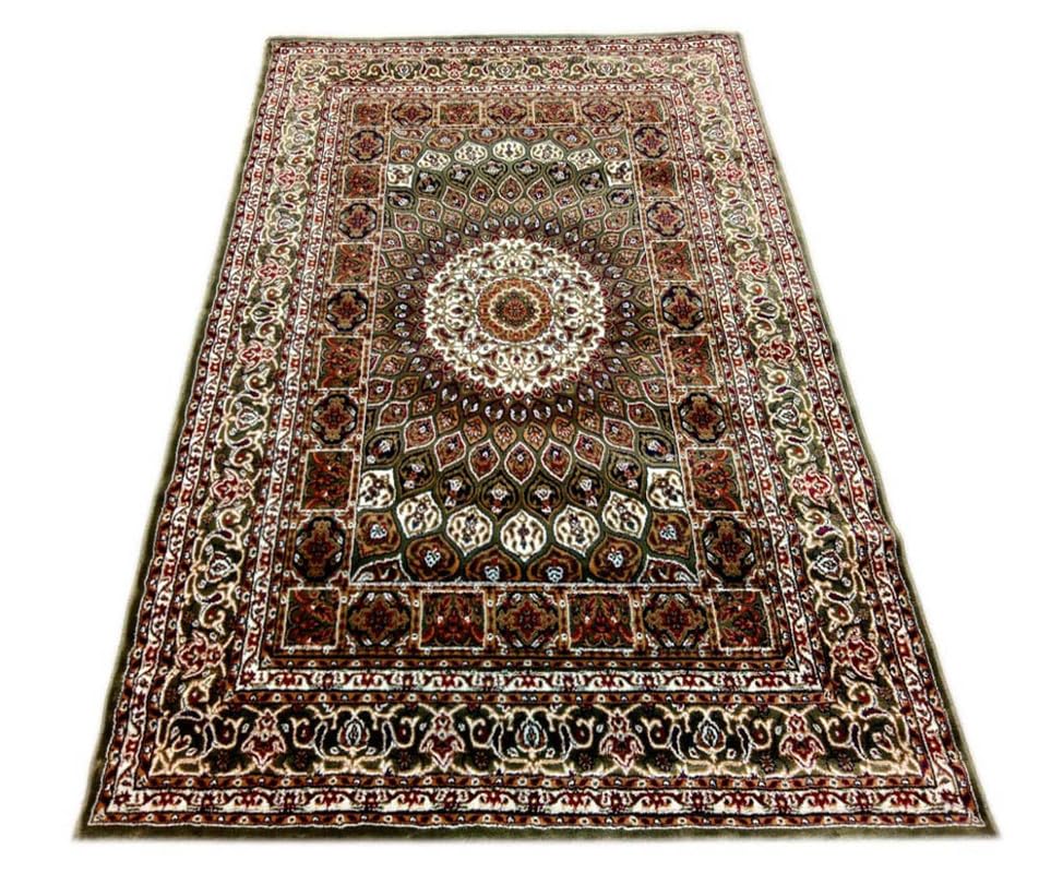 Image of Kashmiri Design Thick n Soft Bedside Runner Carpets for Home Living Room Bedroom Drawing Room Hall 6x9 Feet Green Colour