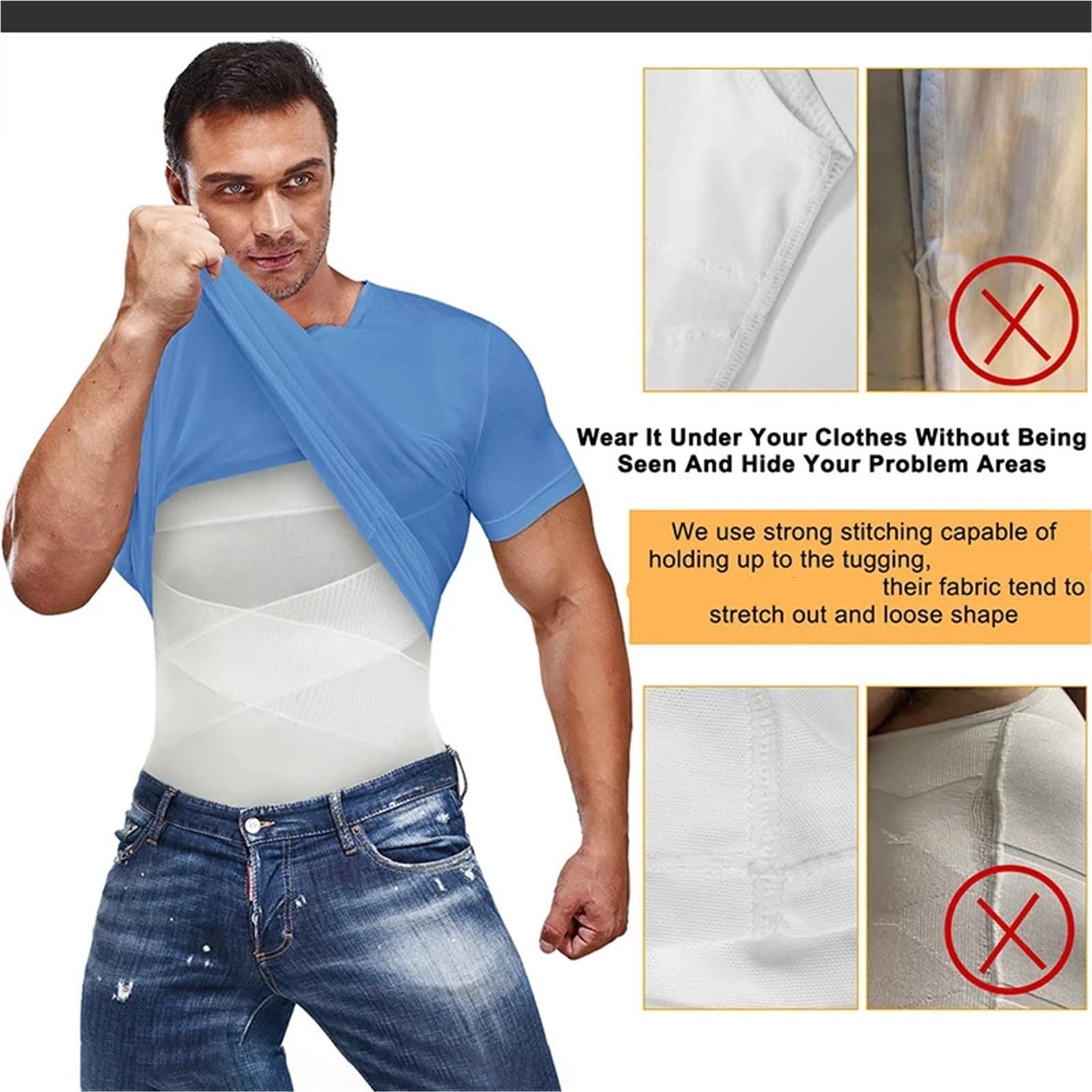 Body Shaper Weste für Männer Kompressionsshirt for Herren, Schlankheitsunterhemd, Body Shaper, Tanktop, ärmellos, Shapewear-Weste, Mesh-Cross-Anzug Für Fitness geeignet(2 PCS White,M)