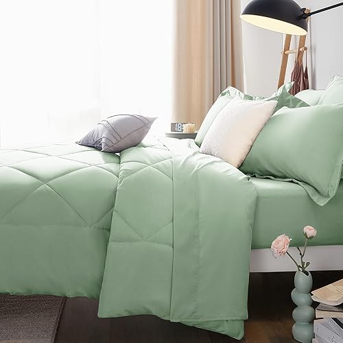 Miniatura 8 de CozyLux Juego de edredón individual con sábanas de 5 piezas, ropa de cama en una bolsa, color verde salvia, para todas las estaciones, con edredón,