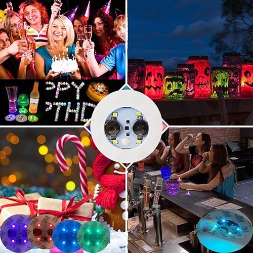 Miniatura 5 de LOGUIDE Posavasos LED, paquete de 12 posavasos iluminados, luces LED para botellas, glorificador de botellas, discos LED para posavasos iluminados