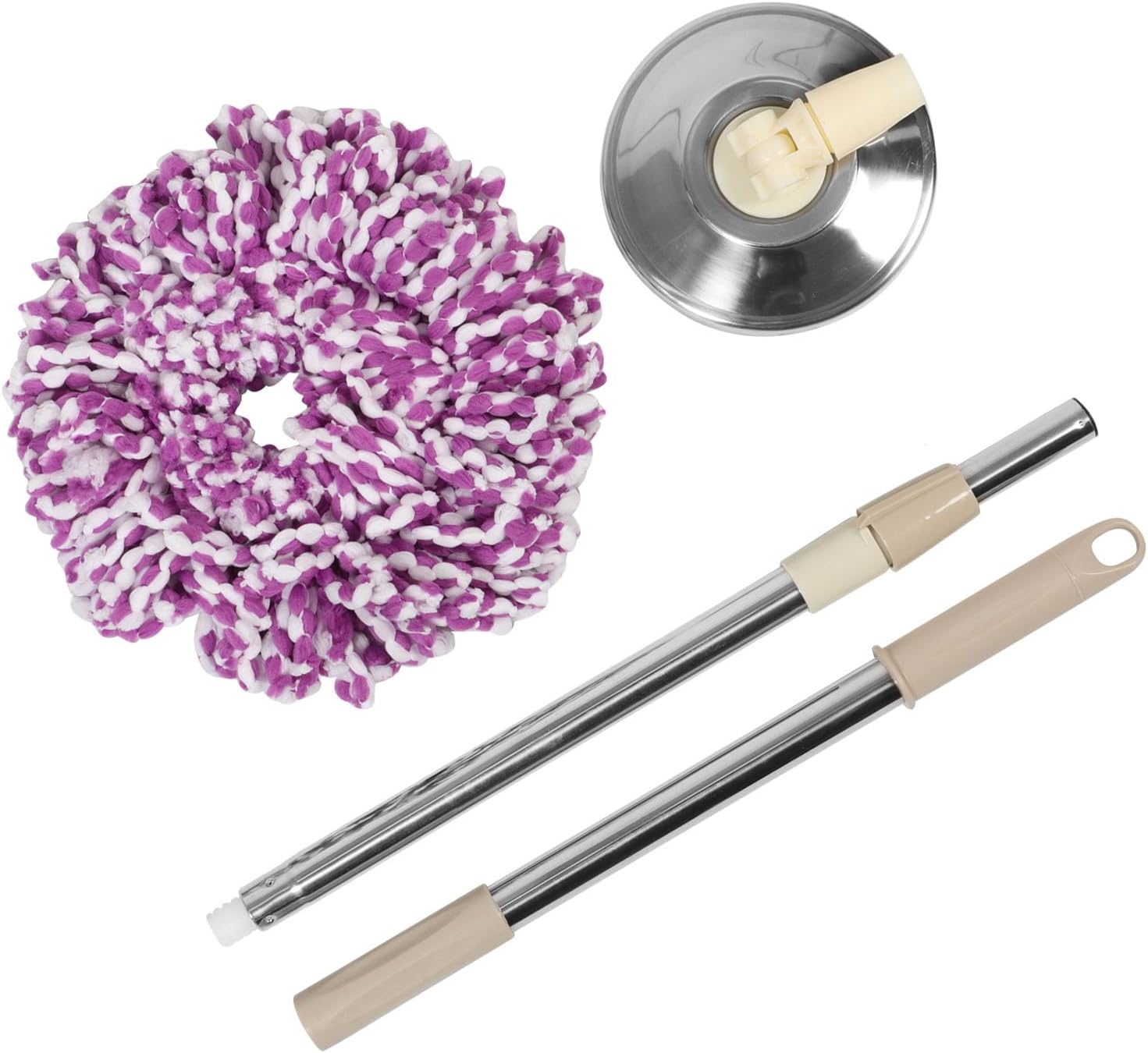 ORFOFE Rotatable Stainless Steel Mop Handle Set with Detachable Mop Head and Khaki Pole Replacement Rod for Household Floor Cleaning