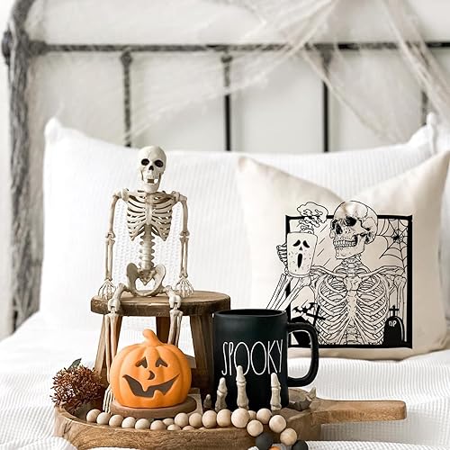 Miniatura 2 de PANDICORN Juego de 4 fundas de almohada rosas de Halloween de 18 x 18 pulgadas, diseño de murciélagos de esqueleto, gato negro, fantasma, decoración