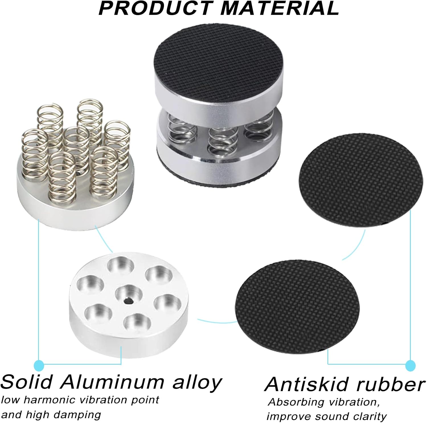 4pcs Silver 44x40mm Audiophile Spring Isolation Vibration Feet Stand, Adjustable Spikes Pad with Non-Slip Mat for HiFi Record Players/Subwoofer/Turntable/Amplifier/Speaker/Recorder
