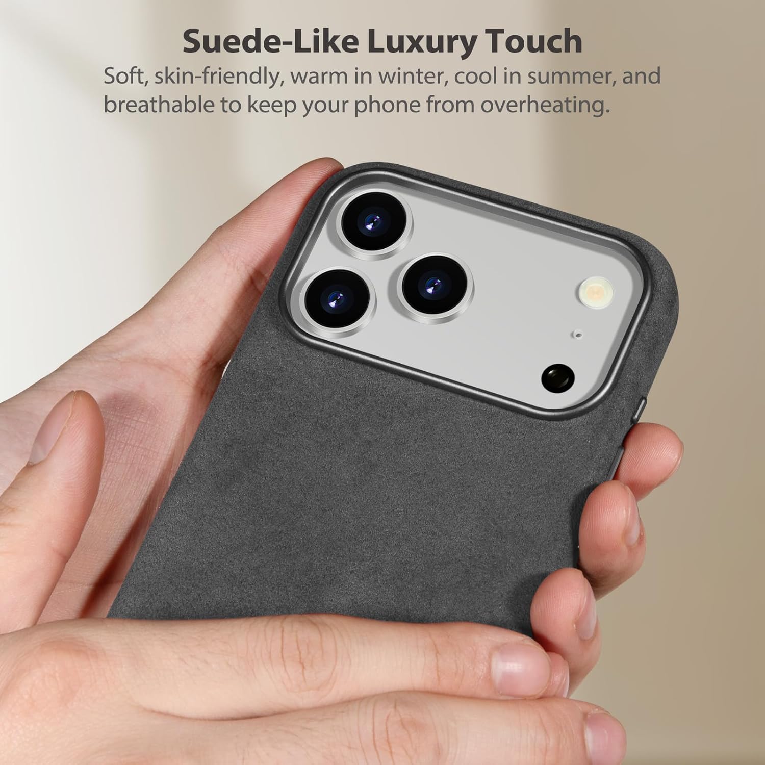 Belemay Handcrafted Alcantara Case for iPhone 17 Pro (6.3"), Compatible with Magsafe Camera Control Button, Luxury Italian Suede-Like Material, Comfortable Grip, Elegant Durable Cover, Space Gray