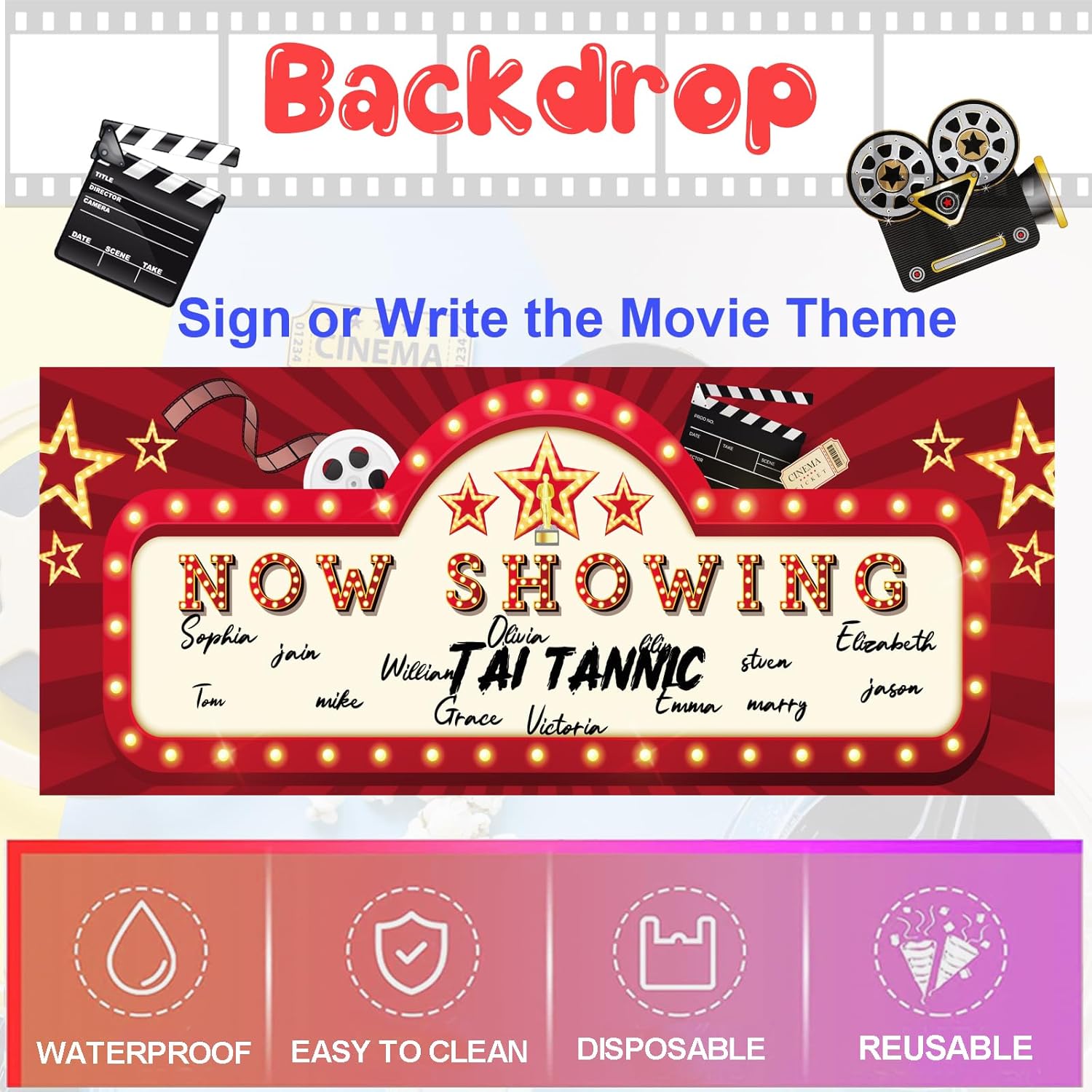 Movie Night Party Decorations Kit - 60 Pcs Now Showing Banner Hanging Swirls Movie Lights Camera Action Theater Themed for Home Film Backdrop Party Supplies