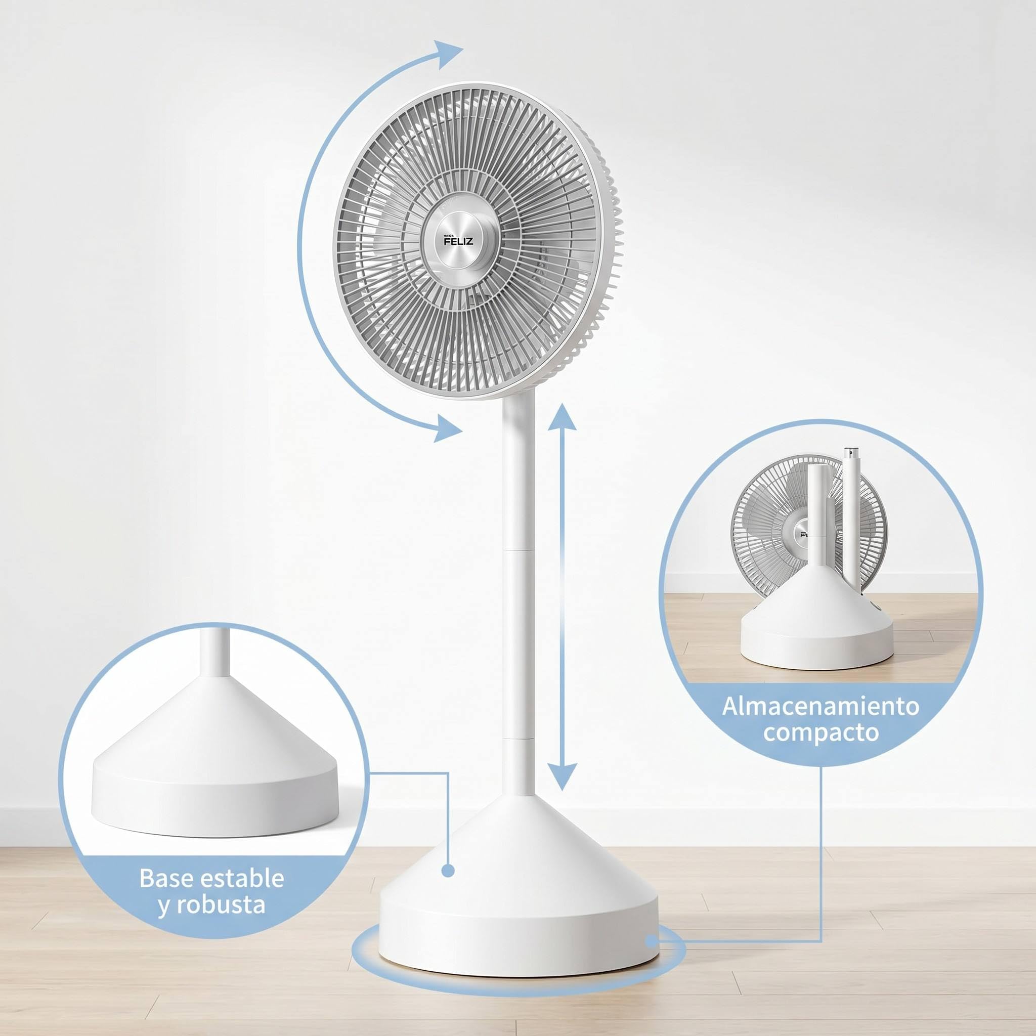 Don Feliz, Ventilador de Pie Plegable, 70W, 3 Alturas Ajustables (580mm-1000mm), con Luz Ambiental Colorida, Mando a Distancia, 6 Aspas, Fácil Almacenamiento