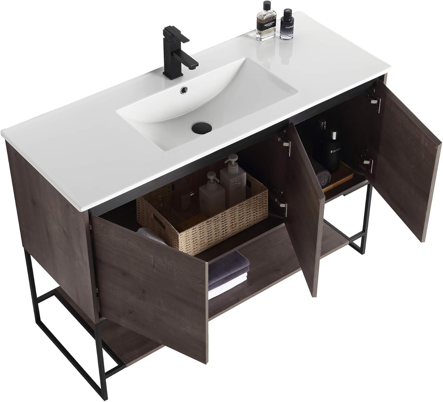 🛒 Crazy Deals Fine Fixtures - 48 Inch Bathroom Vanity and Sink, Knob Free Design - Urbania Collection