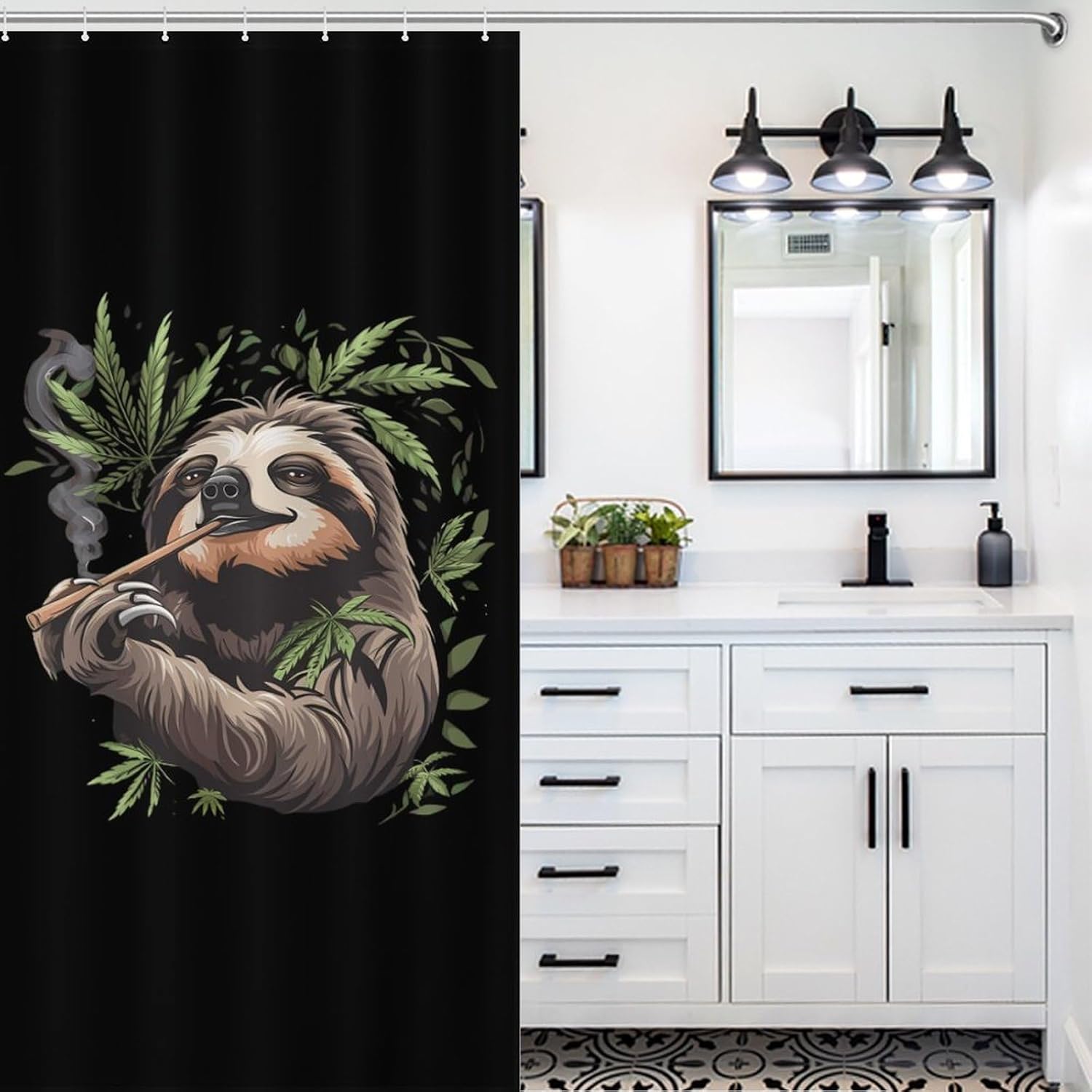 Smoking Sloth Weed Funny Shower Curtains Washable Bath Curtain Liner with Hooks for Bathroom Bath Tubs 36x72Inch（92x183cm）