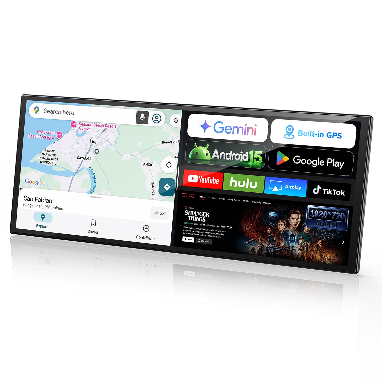 LAMTTO 11″ Pantalla CarPlay Coche Android 15 con Google-Play y Gemini AI | CarPlay/Android Auto Inalámbrico Portátil Autoradio, 4GB+32GB 8 Núcleos, GPS Online/Offline, Cámara 1080P, AirPlay/FM/OTA