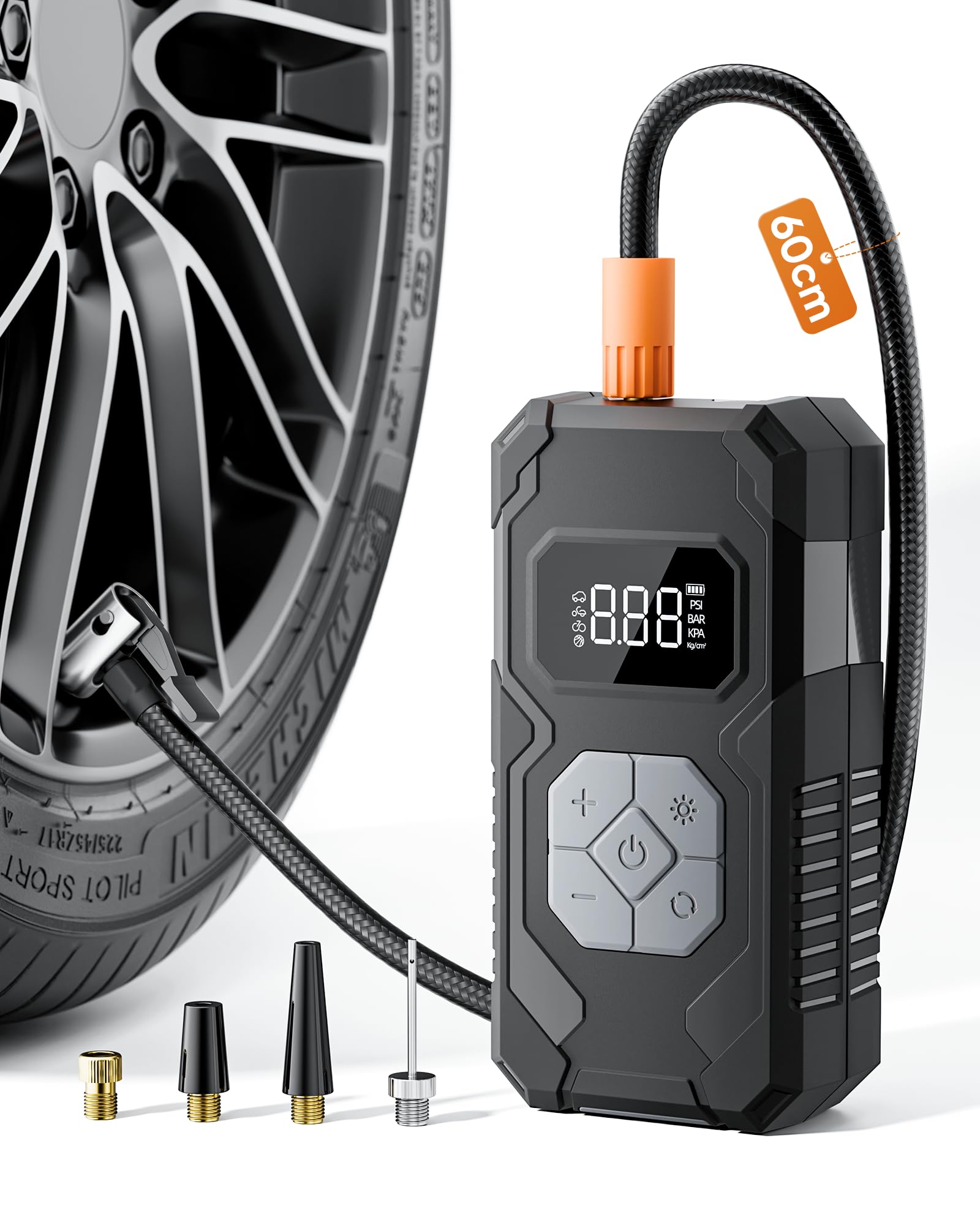 Tiiletzote Elektrische Luftpumpe 150PSI Tire Inflator Portable, Akku Kompressor mit Manometer, Fahrradpumpe Elektrisch wiederaufladbar Reifenfüller für Auto, Fahrrad, Motorrad, Bälle, Grau