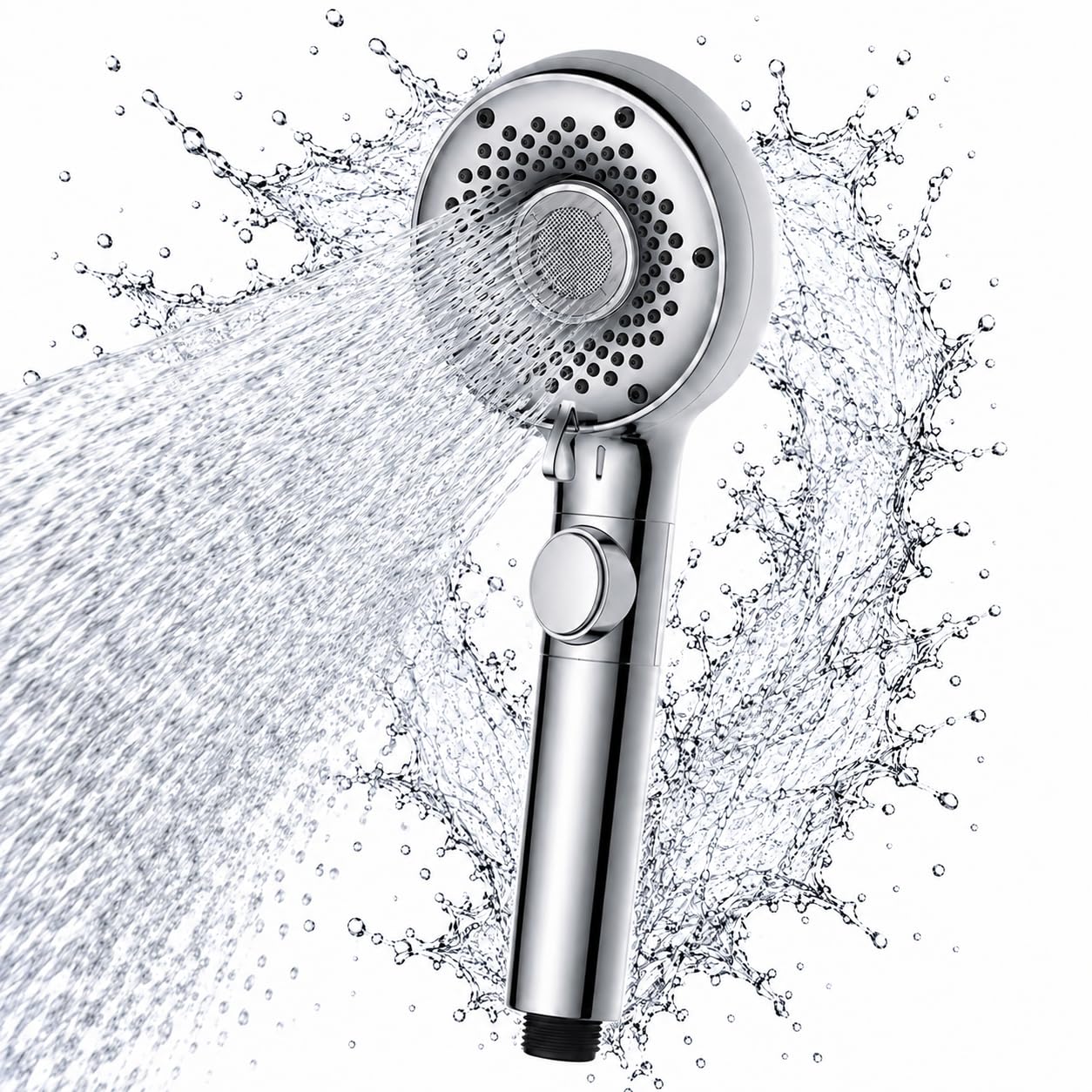 PWRco High Pressure Filtered Detachable Shower Head with Removable Handheld Design - Hard Water Filter with One Touch Stop Button - 5 Spray Modes, Micro Bubble Water Flow and Anti-Clog Nozzles