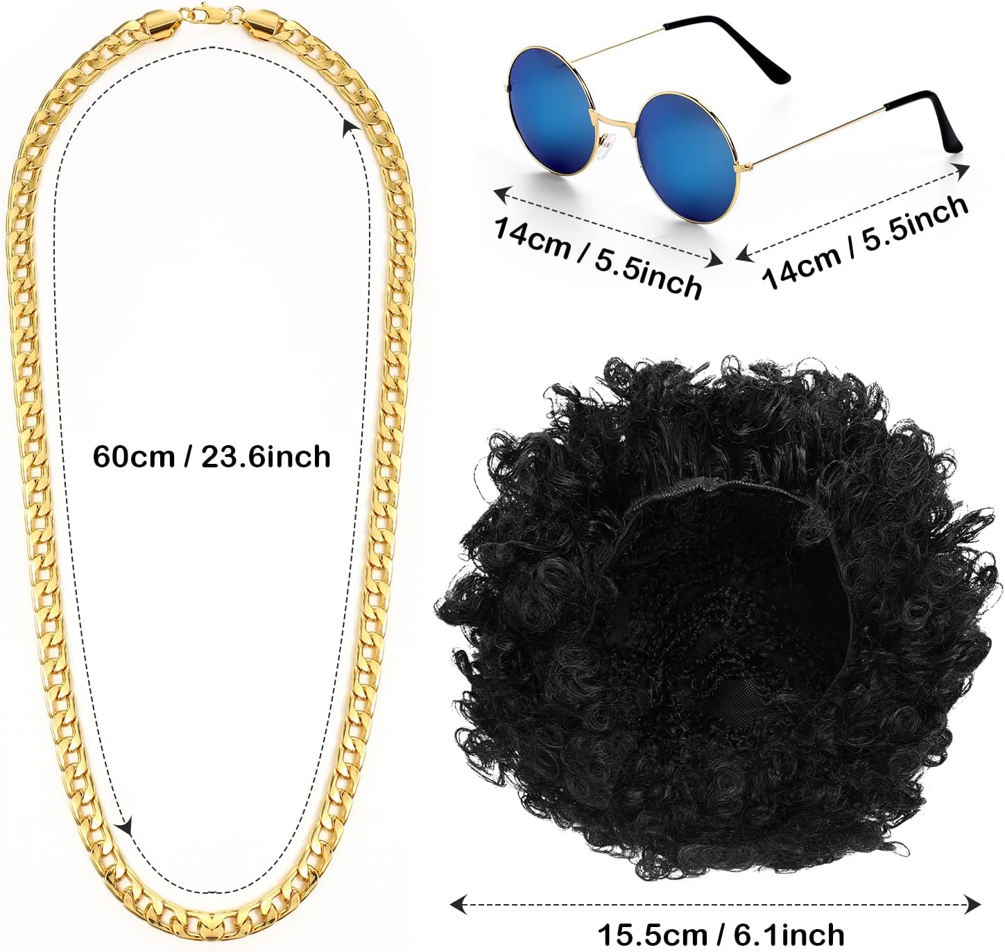 Eurzom Disco Costume Set Including Men's Disco Shiny Shirt Pant Funky Afro Wig Necklace Sunglasses for 60/70/80/90s Party - Image 2