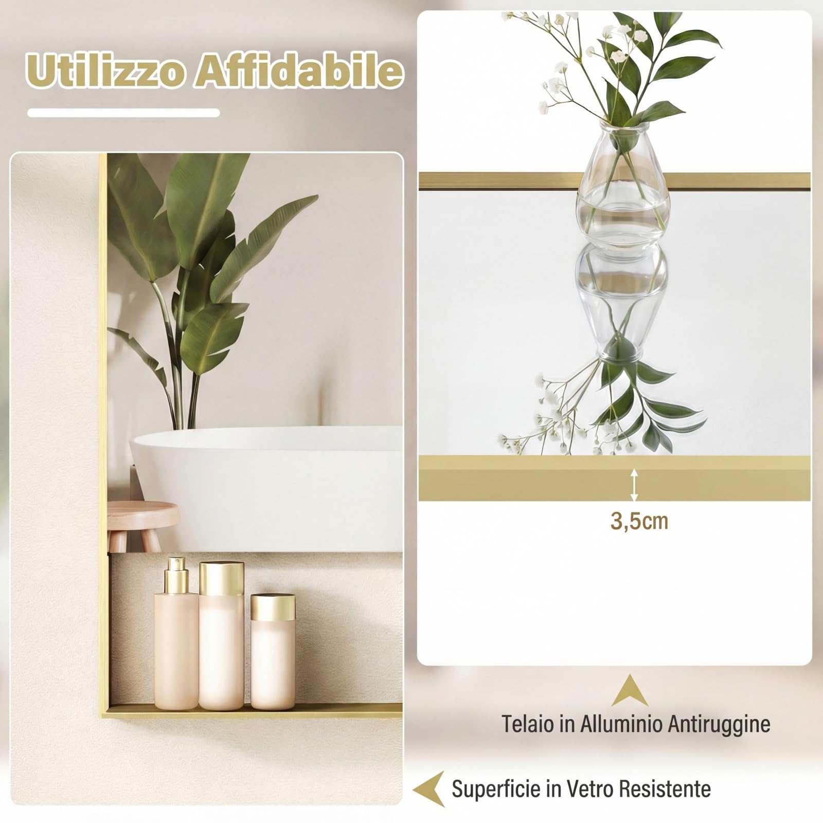 COSTWAY Specchio da Bagno LED 80x60 cm con Mensola e Cornice in Alluminio | Specchio da Trucco LED con Funzione Antiappannamento, 3 Colori di Luce e Luminosità Regolabile