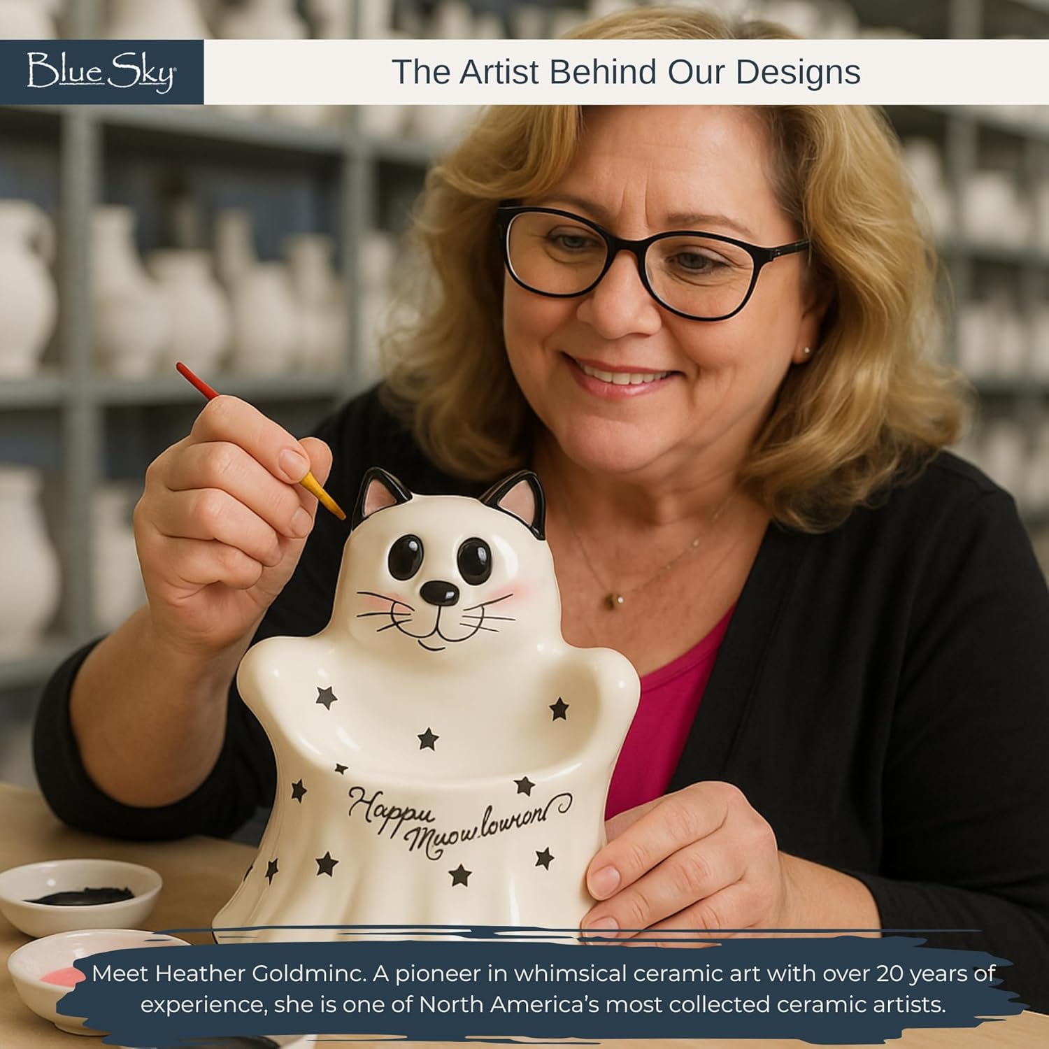 Blue Sky Clayworks Cat Ghost Pedestal Bowls, 6.75" L x 6.75" W x 8.25" H