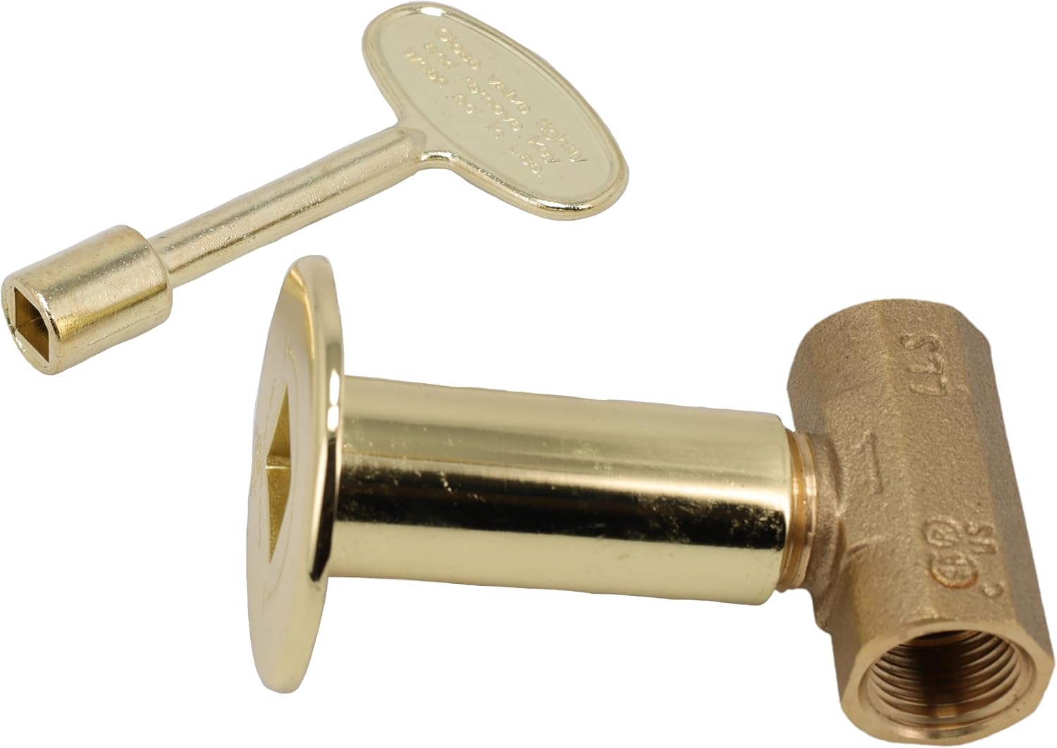 Supplying Demand SVL-2SK-PBR Fireplace Fire Pit | 1/2" NPT Brass Log Lighter Straight Stop Valve, Polished Brass with Escutcheon and Key