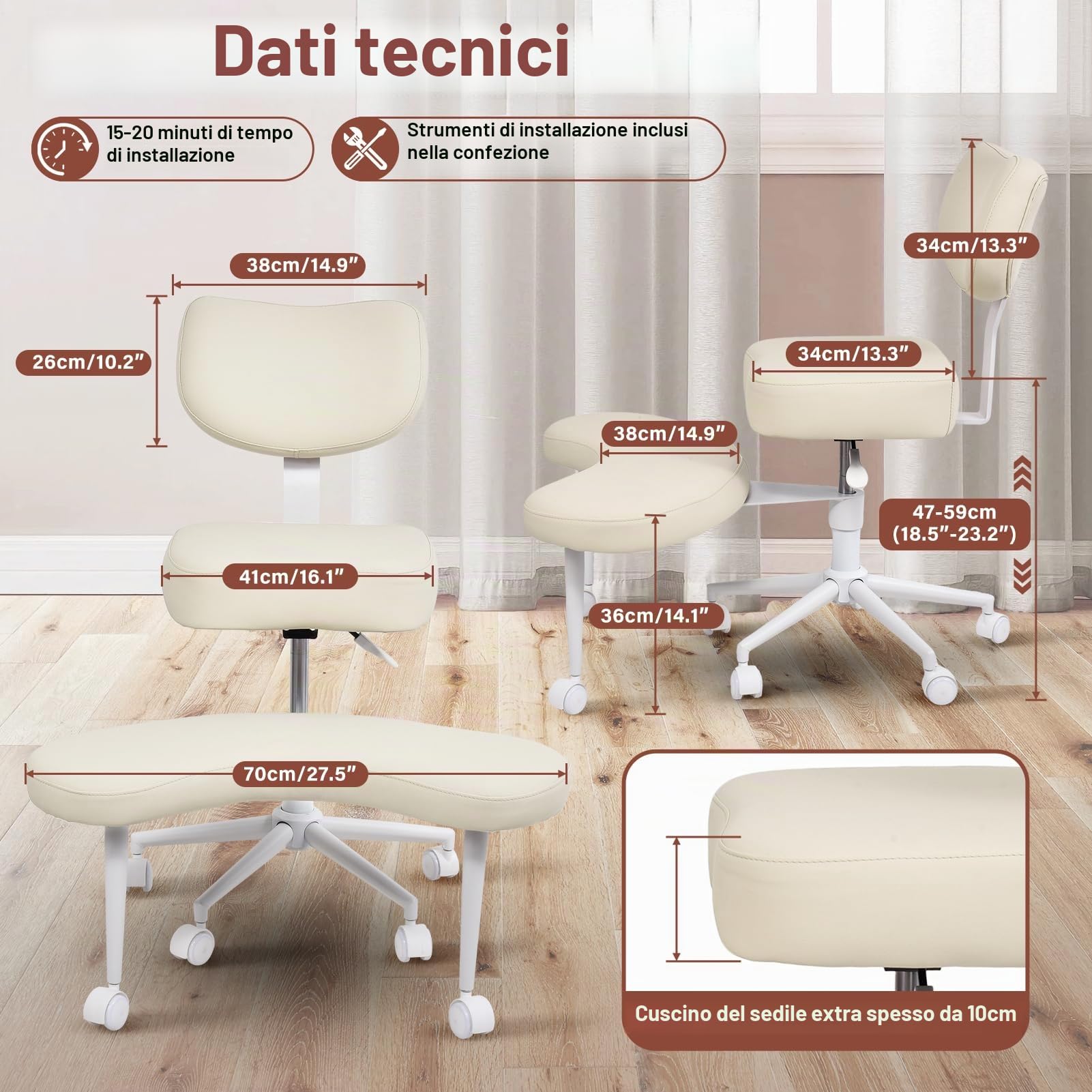 Nuova sedia da meditazione, sedia da ufficio con gambe incrociate e ADHD con ruote, supporto ergonomico per schiena e gambe, seduta regolabile in altezza per meditazione, home office, forte supporto