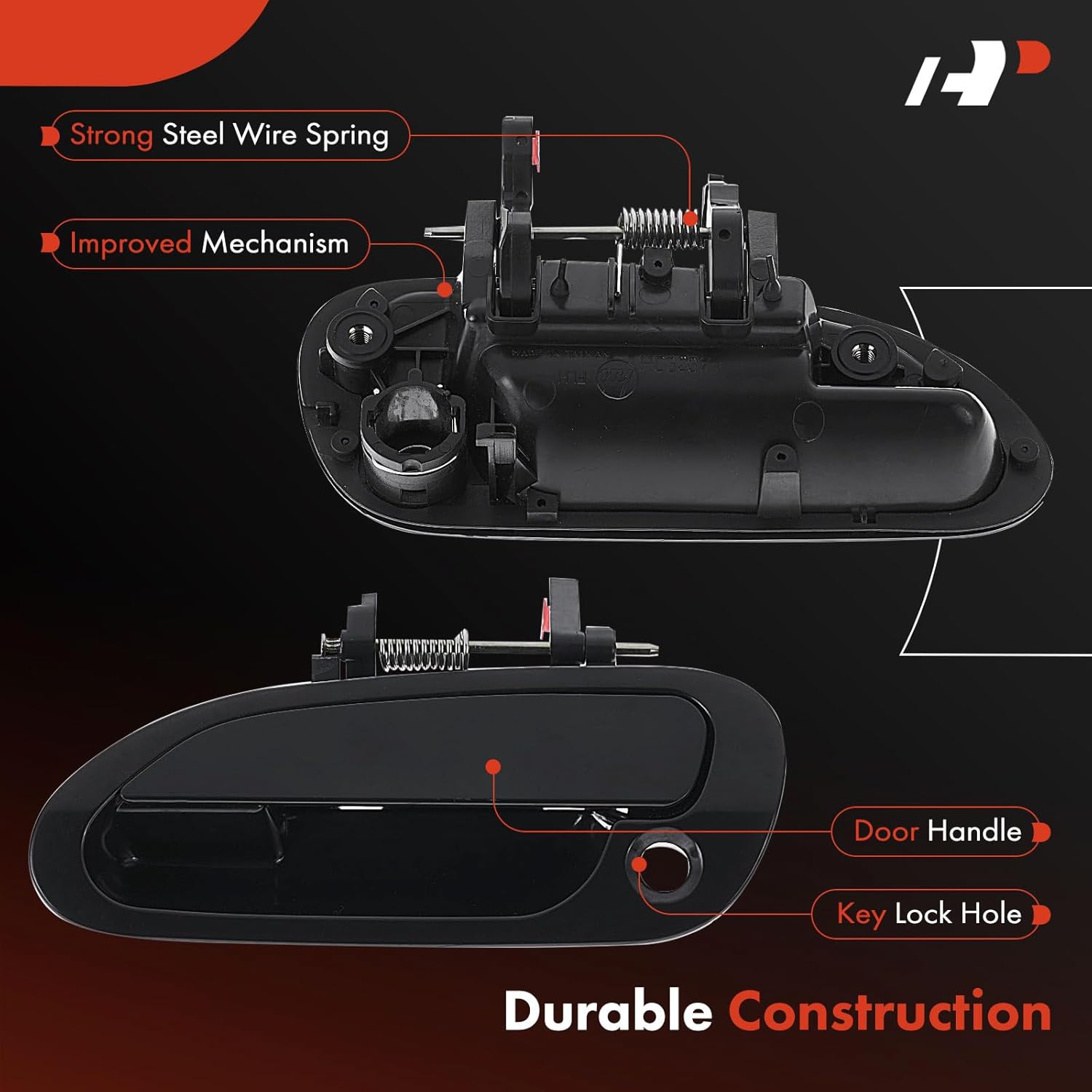 A-Premium Front Left Driver Side Exterior Door Handle with Keyhole Compatible with Honda Accord 1998 1999 2000 2001 2002 Sedan, Smooth Black, Replace# 72180-S86-K12, 72180-S86-K02YA