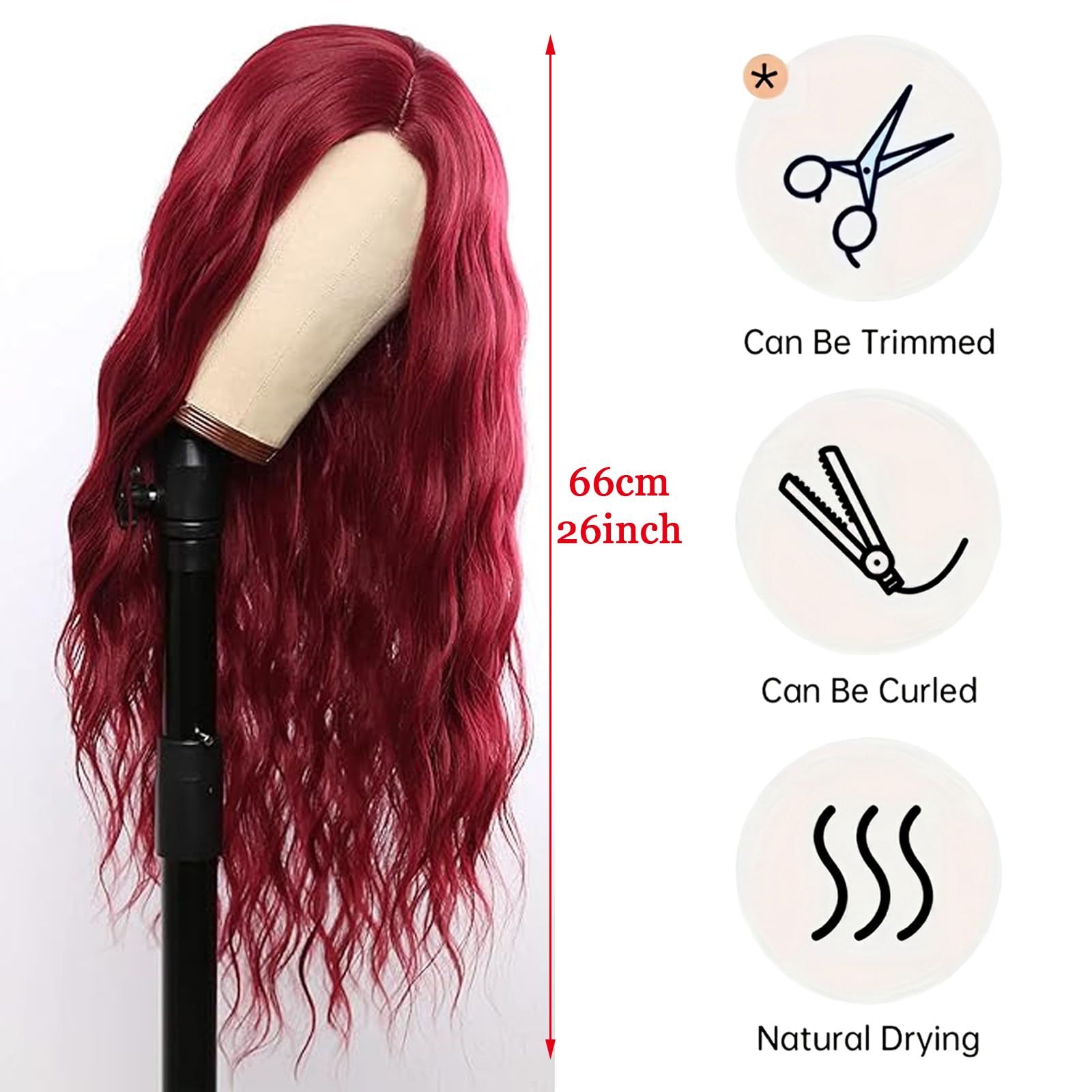 28 Pollice/70 cm Lungo Wavy Middle Part Sintetico Ondulata Parrucca Rosso Rame Parrucche Sintetiche Resistenti al Calore Party Cosplay Naturale Uso Quotidiano Festa