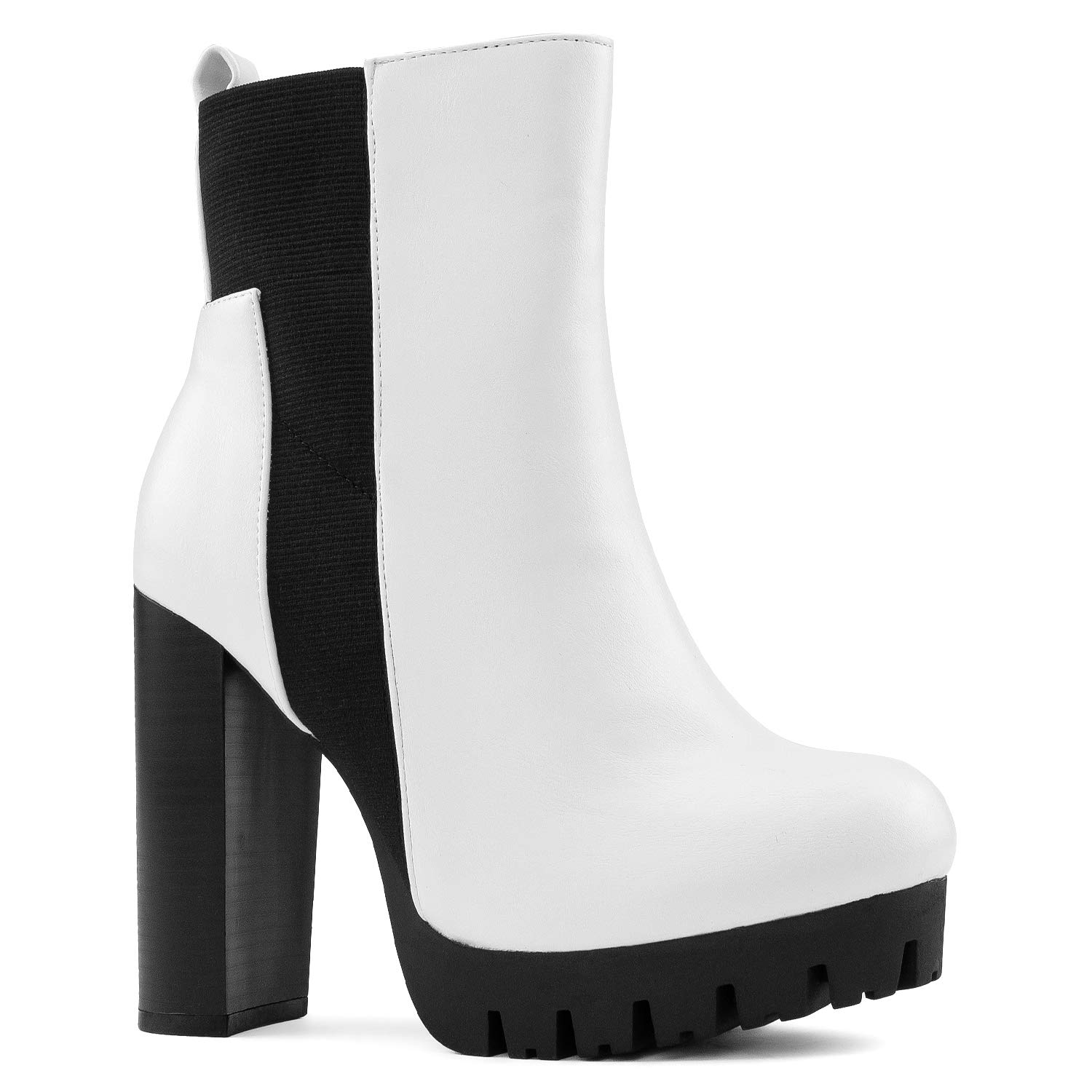 RF ROOM OF FASHION Women's Lug Sole Platform Light Weight Stacked Heel Ankle Boots