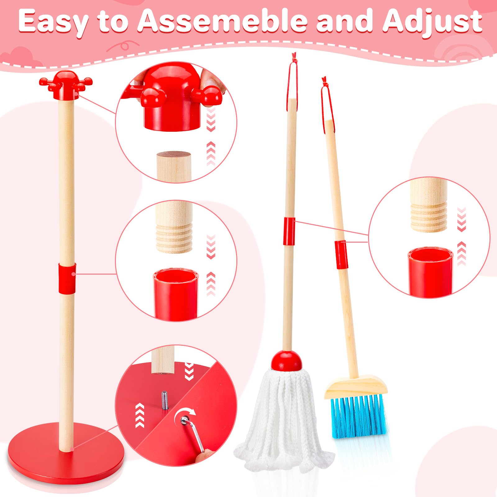 WHOHOLL Kids Cleaning Set for Toddlers, Tool Set Gift for Girls & Boys, 9 Pcs Really Working Wooden Detachable Housekeeping Kit 2