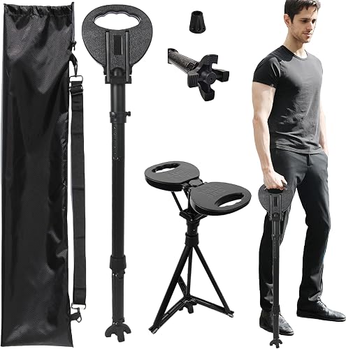 ALEVMOOM Folding Walking Cane with seat for Men & Women,2-in-1 Adjustable Portable Cane Chair,Walking Stick with Seat for Seniors & Adults,Crutches Stool with Carry Bag for Hiking Traveling