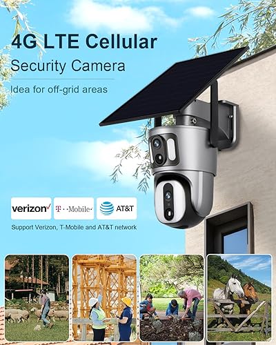 Miniatura 3 de Cámara de seguridad de doble lente celular 4G LTE con energía solar de 6MP inalámbrica para exteriores, batería de 15600mAh, cámara PTZ de 360 con