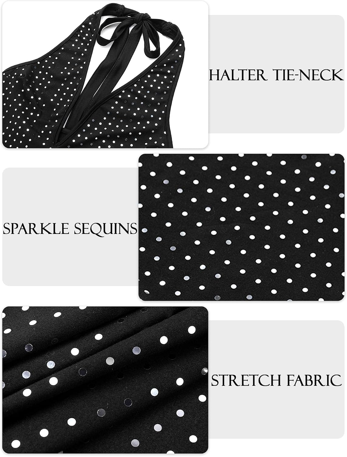 FEOYA Sequin Polka Dots Short Jumpsuit Women One Piece Halter Deep V Neck Bodysuit Romper Going Out Backless Club Outfit