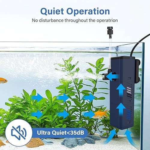 Miniatura 7 de Filtro interno para acuario, filtro sumergible de tanque de peces de filtración multicapa de 135 GPH con aireación y lluvia, circulación de