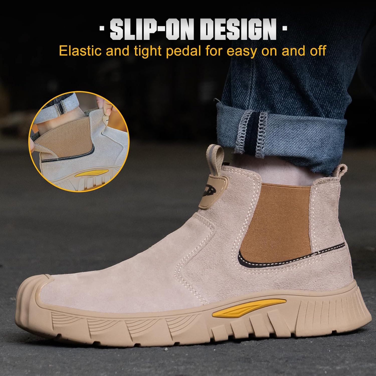 Hogent Welding Work Boots for Men Slip on Steel Toe Shoes for Men Soft Comfortable Safety Boots Mens Work Boots Indestructible Puncture Proof Construction Boots for Men Safety Toe Footwear for Welder