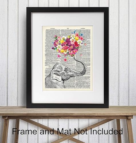 Miniatura 2 de Elephant Dictionary Art Print - 8x10 Sweet Shabby Chic Poster for Home, Wall, Room Decor, Decoration, Bedroom, Bathroom - Cool, Unique Romantic Gift