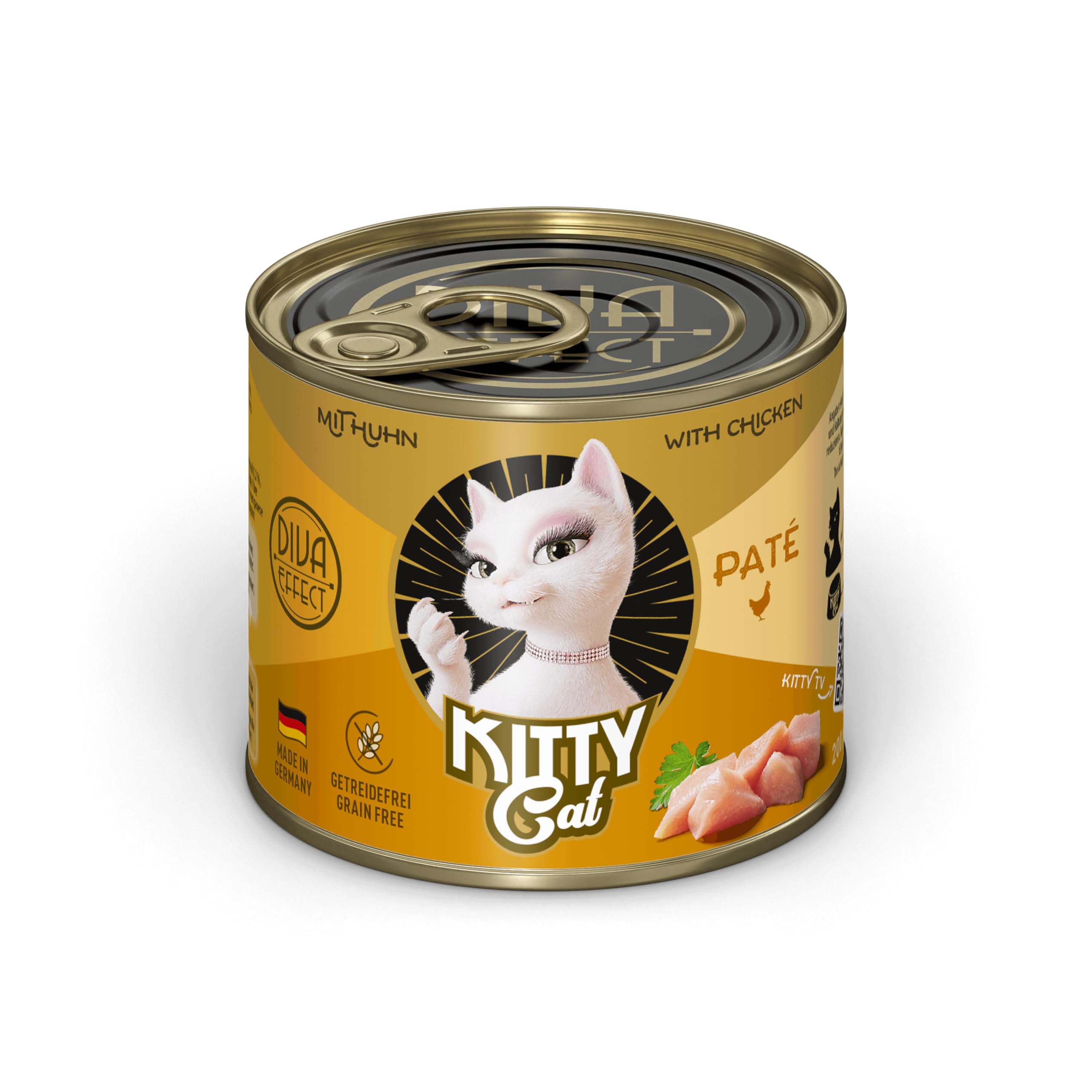KITTY Cat Paté Pollo, 6 x 200 g, Comida húmeda para Gatos, sin Cereales, con taurina, Aceite de salmón y mejillón de Labios Verdes, pienso Completo con Alto Porcentaje de Carne, Fabricado en Alemania