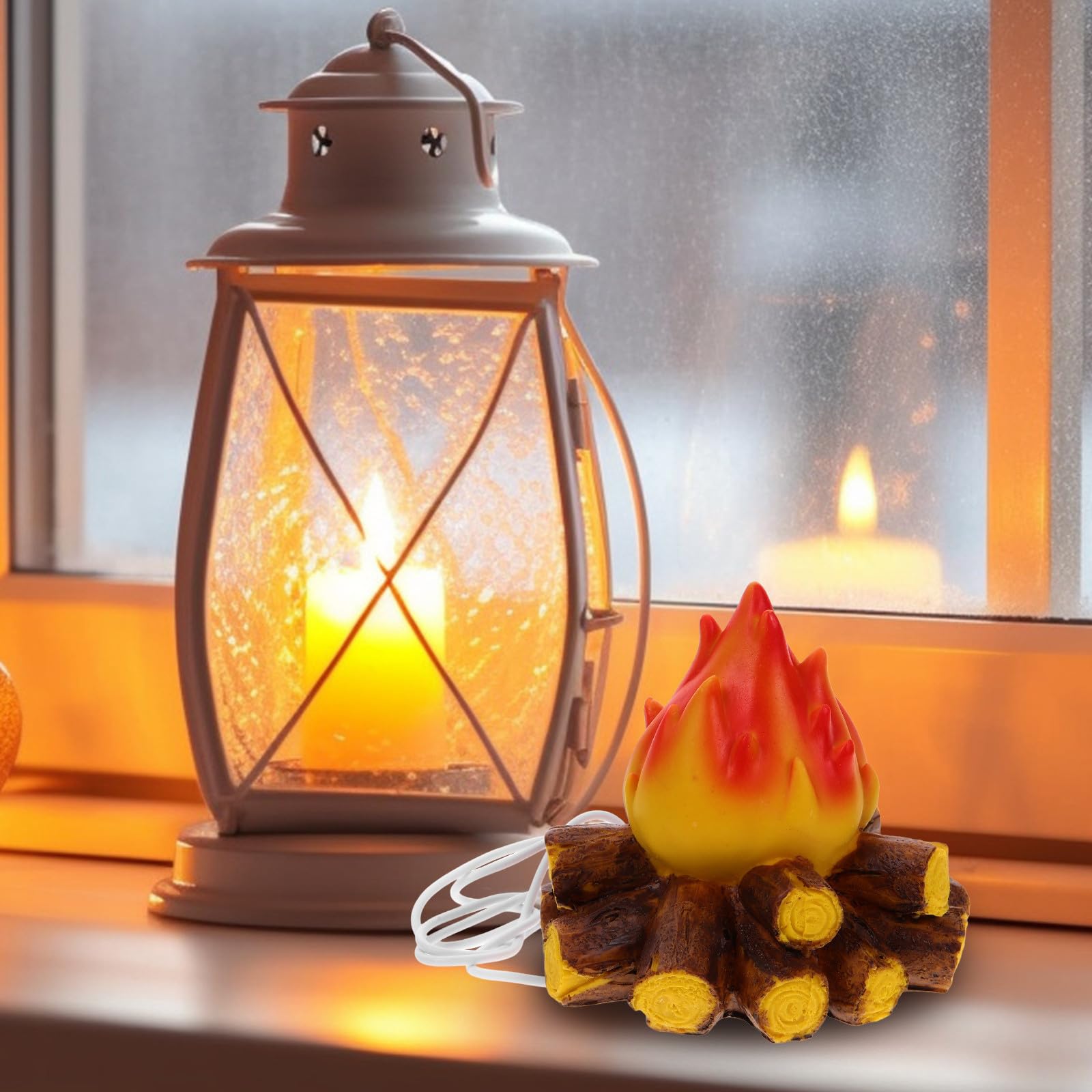 TOYANDONA 3 Piezas Lámpara de Mesa Efecto Llama Led, Resina, USB para