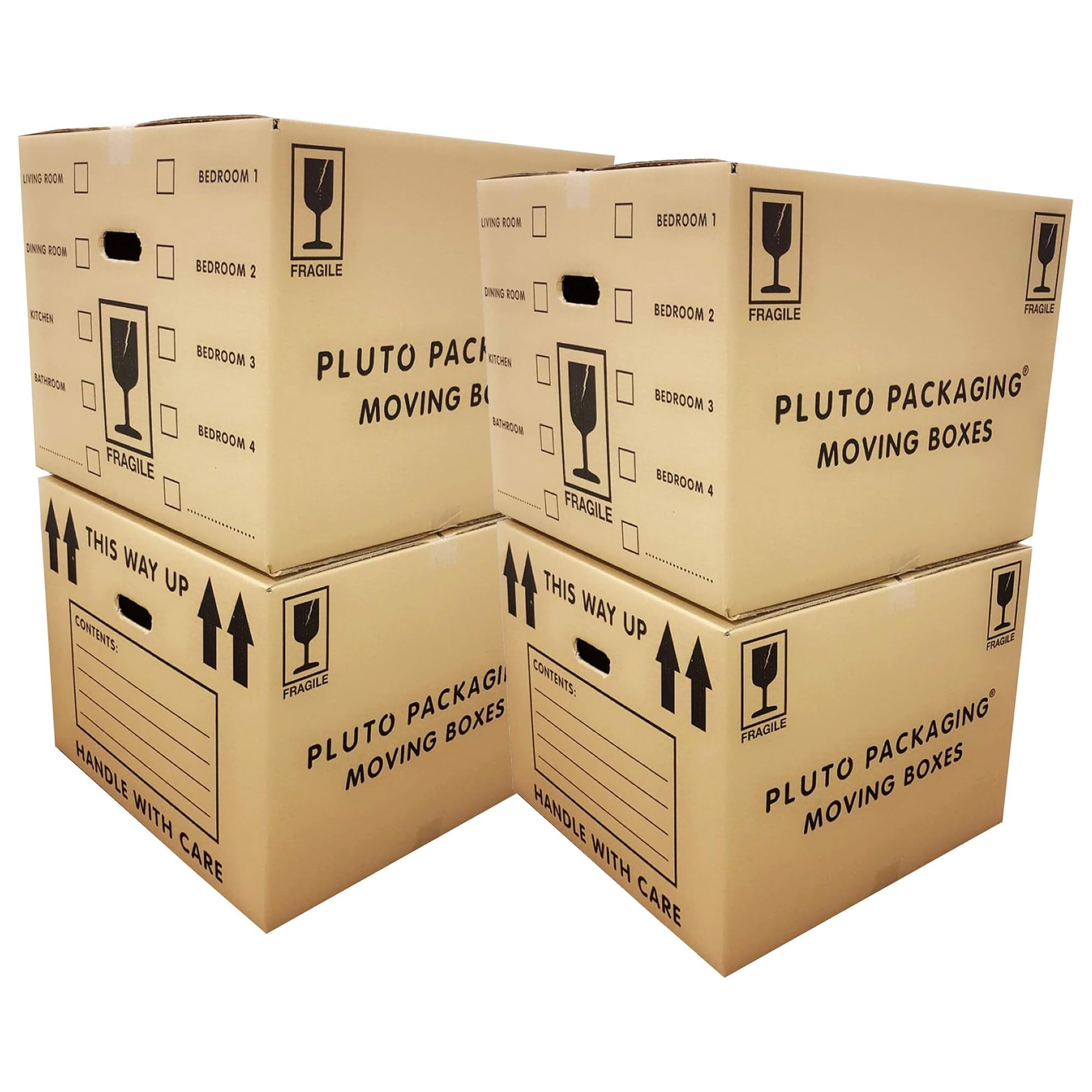Pluto Packaging Brown Printed 53Cm X 53Cm X 42Cm Removal Cardboard House Removal Shipping Boxes Pack Of 10 With Checklist & Carry Handles