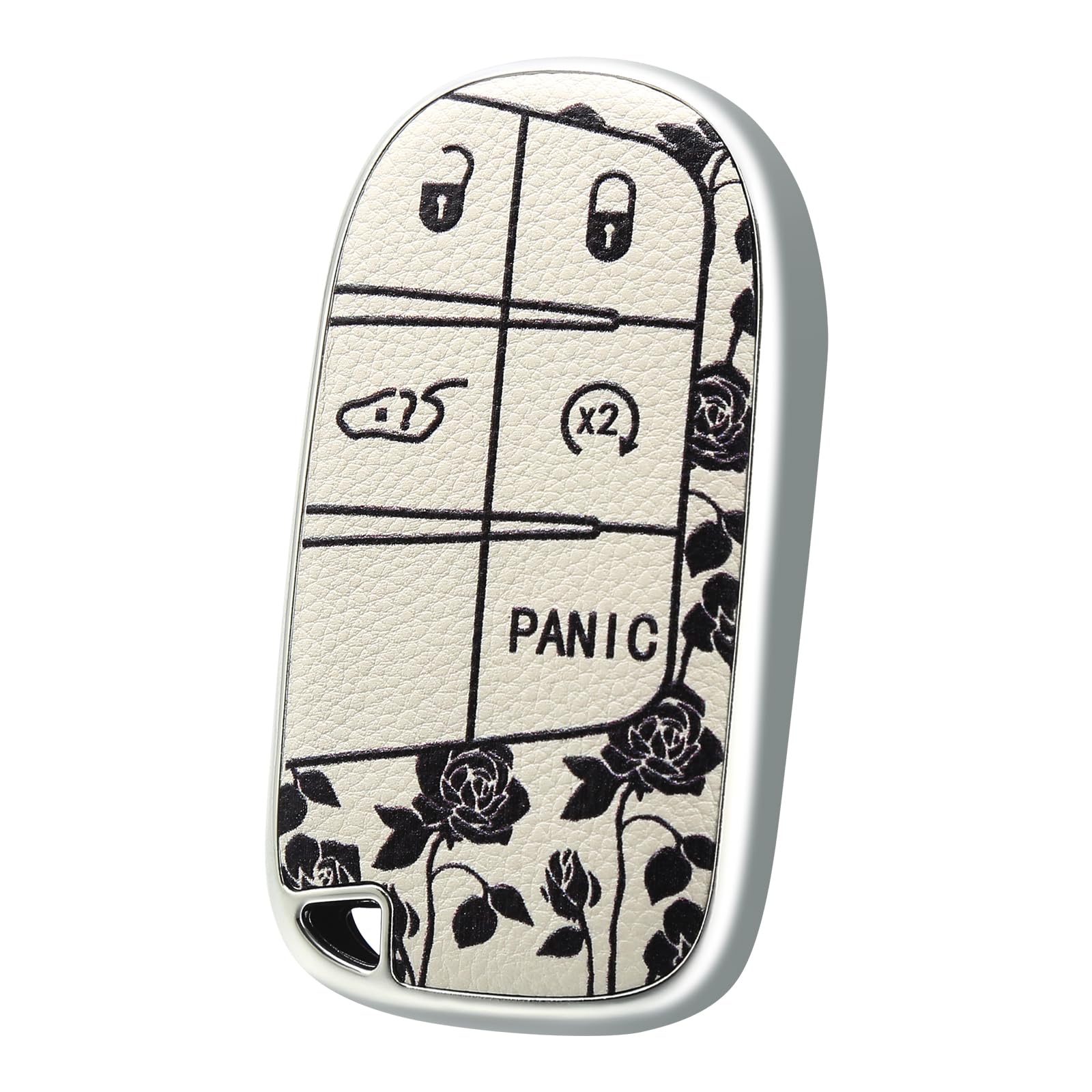 EnerCharge TPU and Leather Key Fob Cover Full Protection Suitable for Dodge,Key Cover Case for Jeep Grand Cherokee Renegade Compass 3 4 5 Buttons (White Rose)