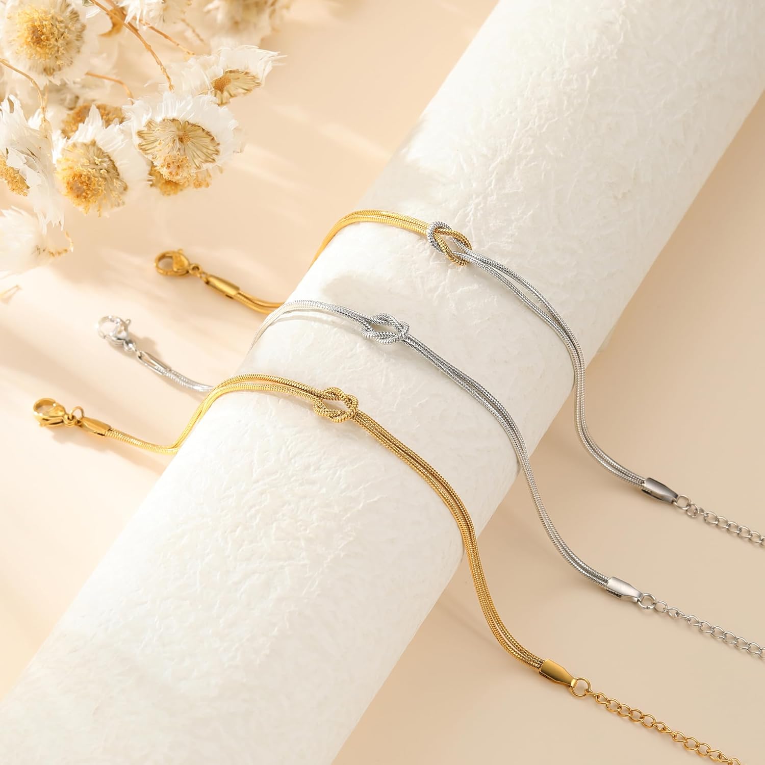 Gold Knot Bracelets for Women Trendy -14K Gold/Whited Gold Plated Knot Bracelets Dainty Gold Bracelet for Women Non Tarnish Waterproof Jewelry for Women Gifts - Image 7